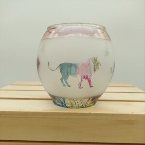 Frosted Tea Light Bowl Nouveau Art Satin Glass Rueven Hand Painted Lion